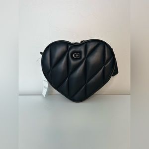 Coach Heart Crossbody with Quilting in Black/Pewter